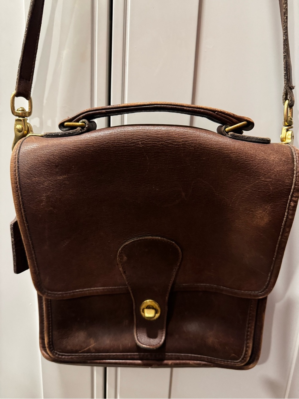 Early Vintage Coach Station Bag Crossbody Leather In Brown READ Flaws